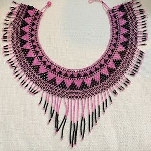 Black and Pink Beaded Statement Necklace
